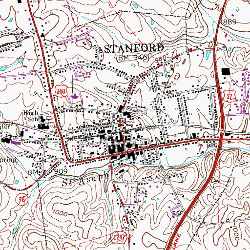 Topographic Map of Stanford, KY
