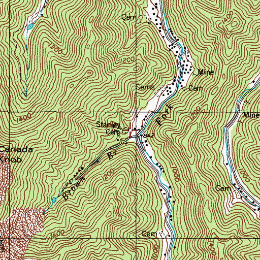 Topographic Map of Stanley Cemetery, KY