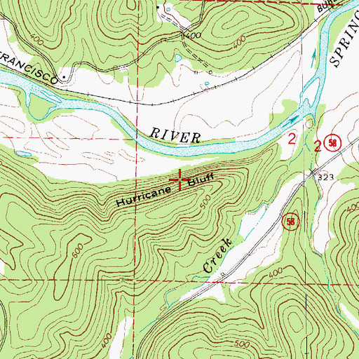 Topographic Map of Hurricane Bluff, AR