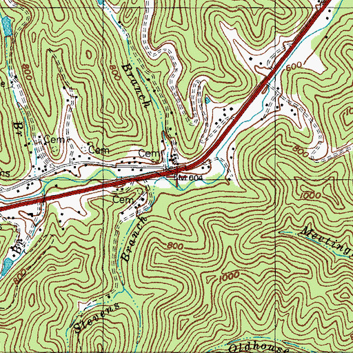 Topographic Map of Stevens Branch, KY