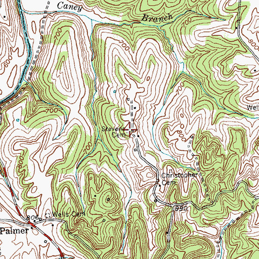 Topographic Map of Stevens Cemetery, KY