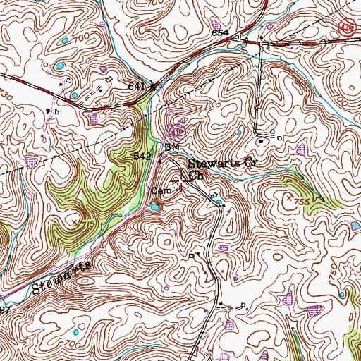 Topographic Map of Stewarts Creek Church, KY