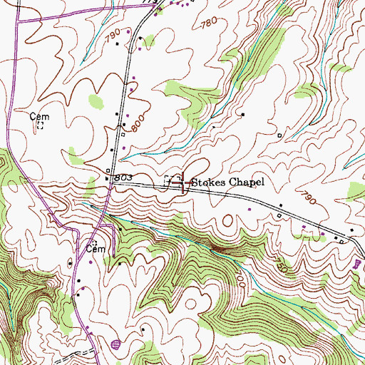 Topographic Map of Stokes Chapel, KY