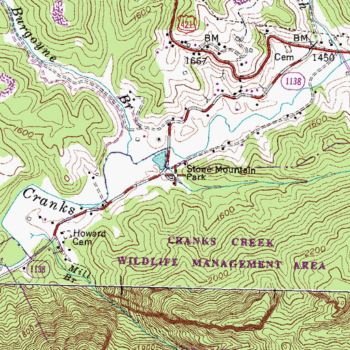 Topographic Map of Stone Mountain Park, KY