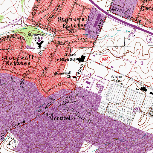 Topographic Map of Stonewall Church, KY