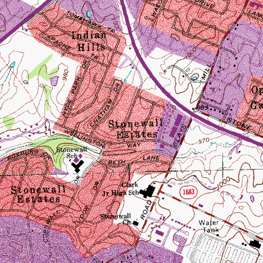 Topographic Map of Stonewall Estates, KY