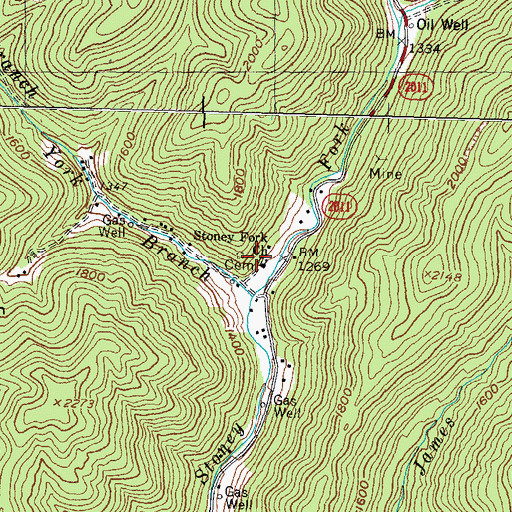 Topographic Map of Stoney Fork Mission Church, KY