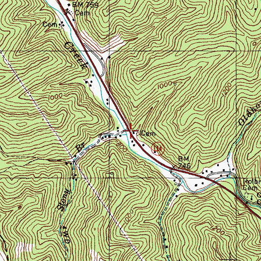 Topographic Map of Stony Branch, KY