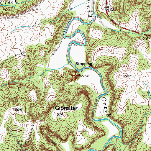 Topographic Map of Stopping Rocks, KY