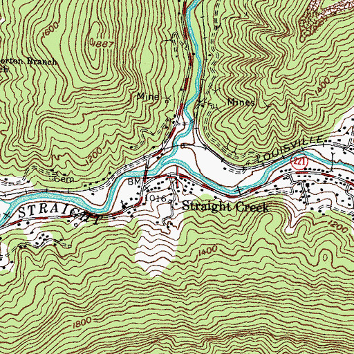 Topographic Map of Straight Creek, KY