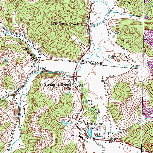 Topographic Map of Straight Creek, KY