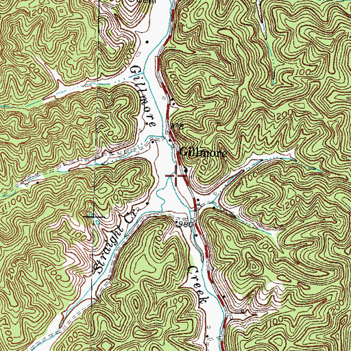 Topographic Map of Straight Creek, KY