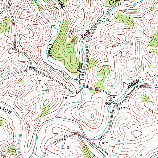 Topographic Map of Straight Creek, KY