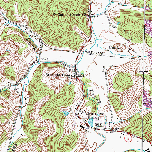 Topographic Map of Straight Creek Church, KY