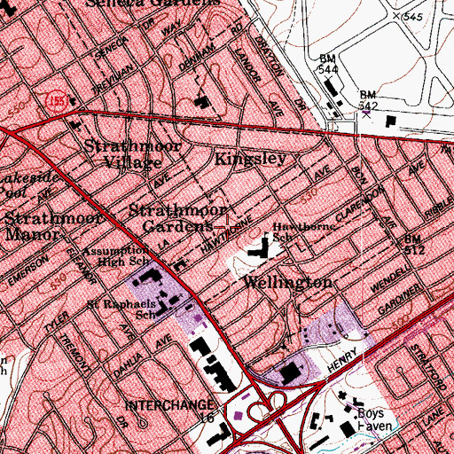 Topographic Map of Strathmoor Gardens, KY