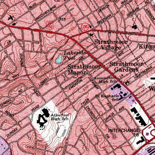Topographic Map of Strathmoor Manor, KY