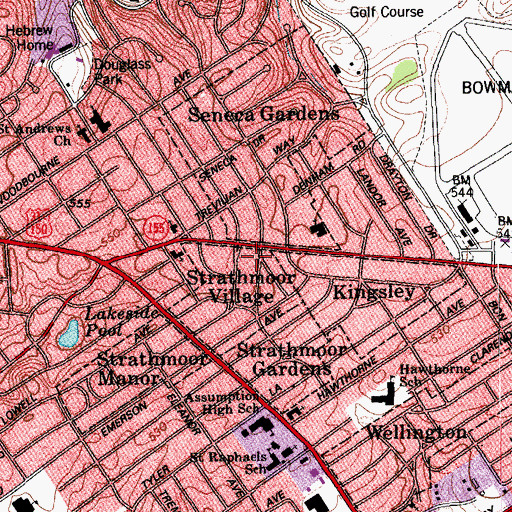 Topographic Map of Strathmoor Village, KY