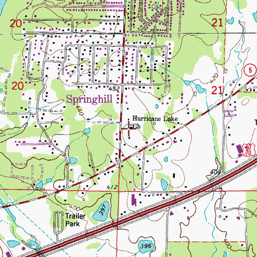 Topographic Map of Hurricane Lake Church, AR