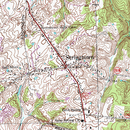 Topographic Map of Stringtown, KY