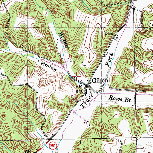 Topographic Map of Strong Branch, KY