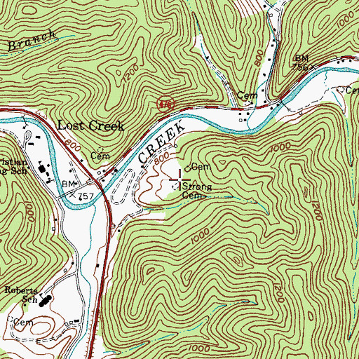 Topographic Map of Strong Cemetery, KY