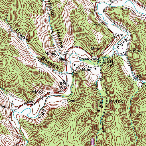 Topographic Map of Stuart Branch, KY