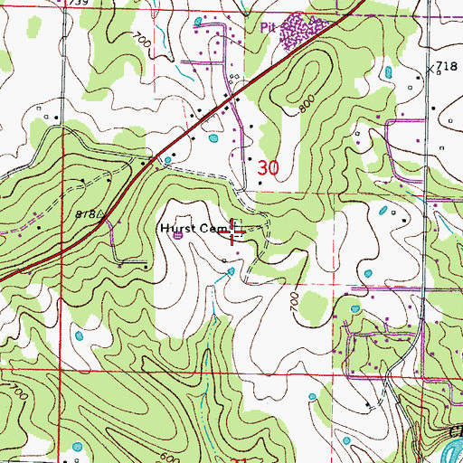 Topographic Map of Hurst Cemetery, AR