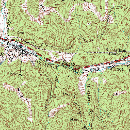 Topographic Map of Sues Branch, KY