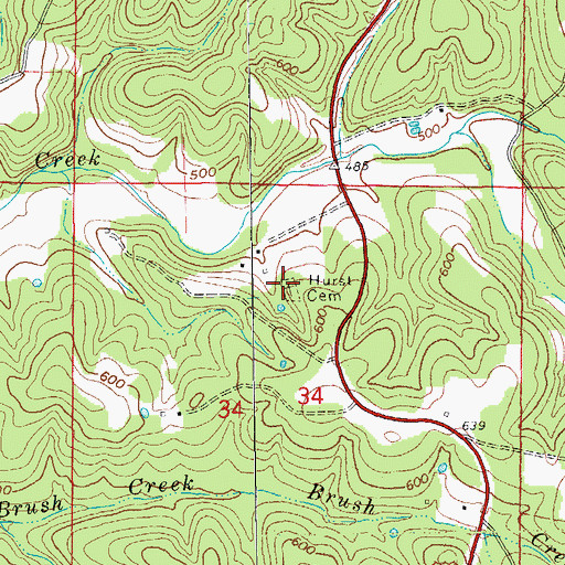 Topographic Map of Hurst Cemetery, AR