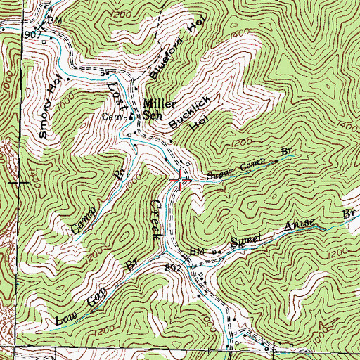 Topographic Map of Sugar Camp Branch, KY