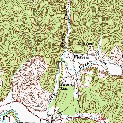 Topographic Map of Sugar Camp Branch, KY