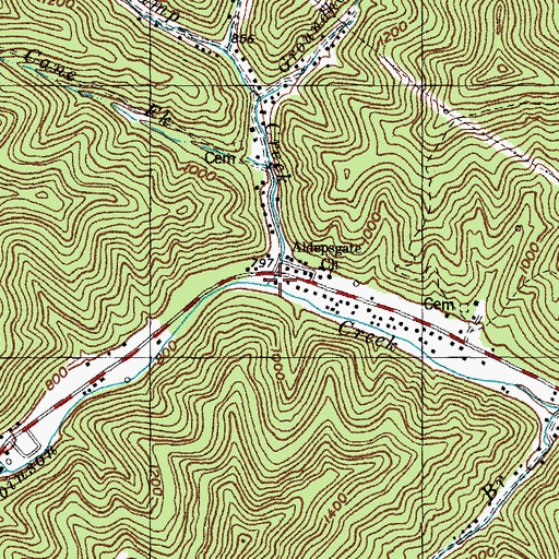 Topographic Map of Sugar Camp Creek, KY