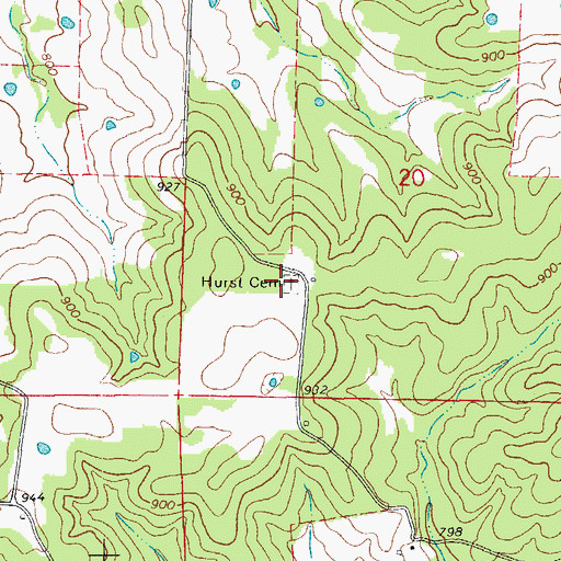 Topographic Map of Hurst Cemetery, AR
