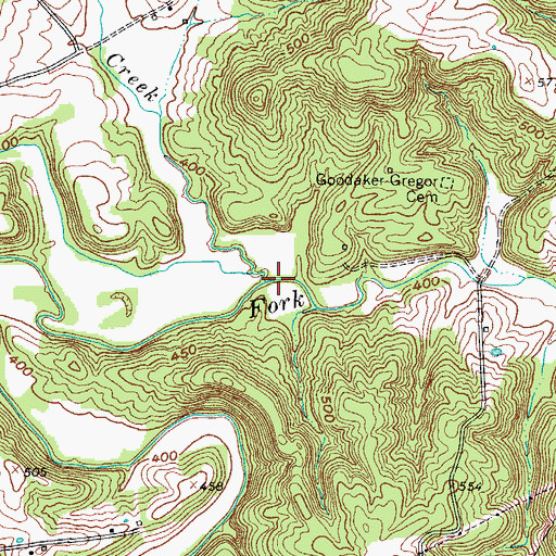 Topographic Map of Sugar Creek, KY