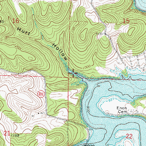 Topographic Map of Hurt Hollow, AR