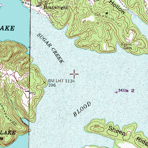 Topographic Map of Sugar Creek, KY