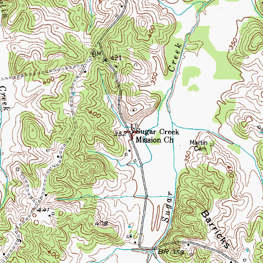Topographic Map of Sugar Creek Mission Church, KY