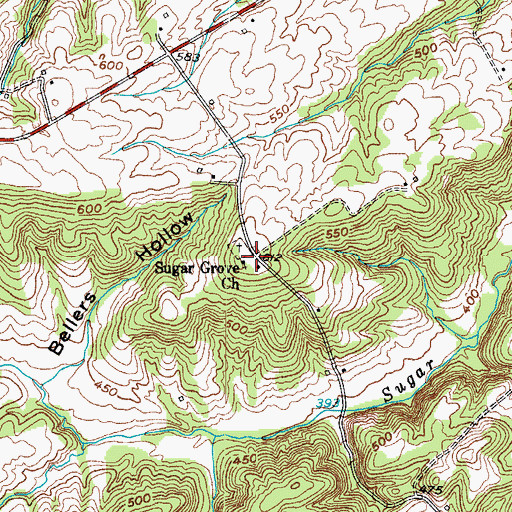 Topographic Map of Sugar Grove Church, KY