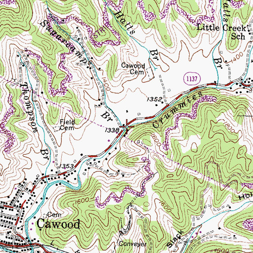 Topographic Map of Sugarcamp Branch, KY