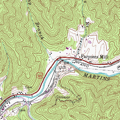 Topographic Map of Sugarcamp Branch, KY
