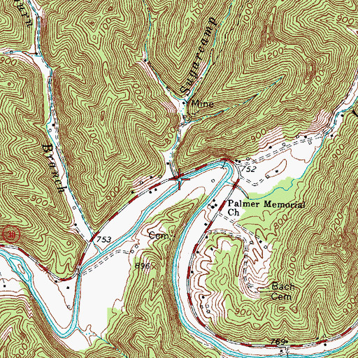 Topographic Map of Sugarcamp Branch, KY