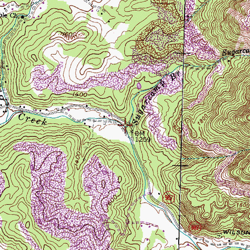 Topographic Map of Sugarcamp Branch, KY