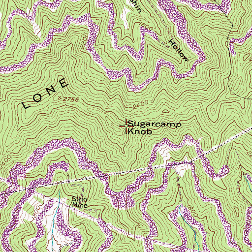 Topographic Map of Sugarcamp Knob, KY