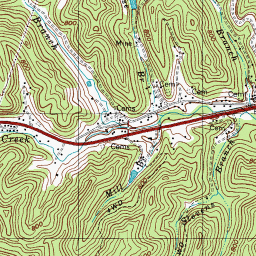 Topographic Map of Sugarplum Branch, KY