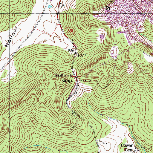 Topographic Map of Sullens Gap, KY