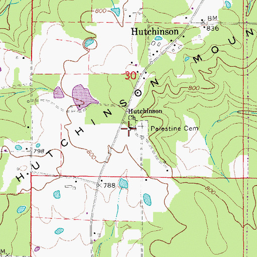 Topographic Map of Hutchinson Church, AR