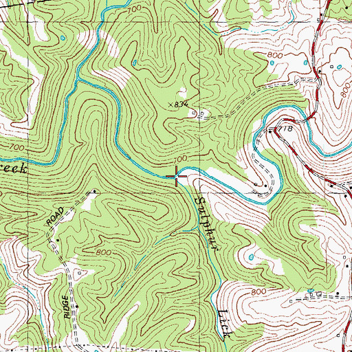 Topographic Map of Sulphur Lick Branch, KY
