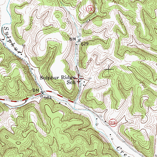 Topographic Map of Sulphur Ridge School, KY