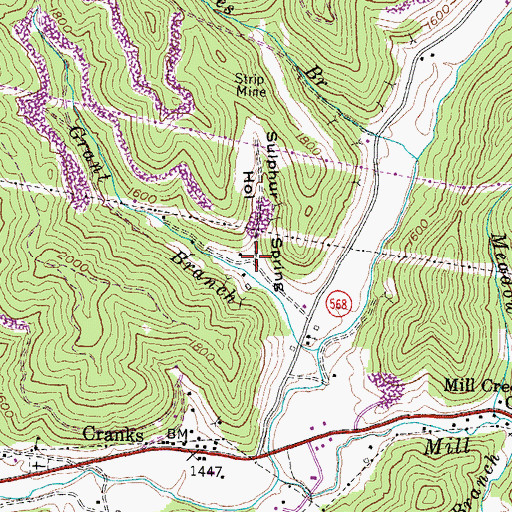 Topographic Map of Sulphur Spring Hollow, KY