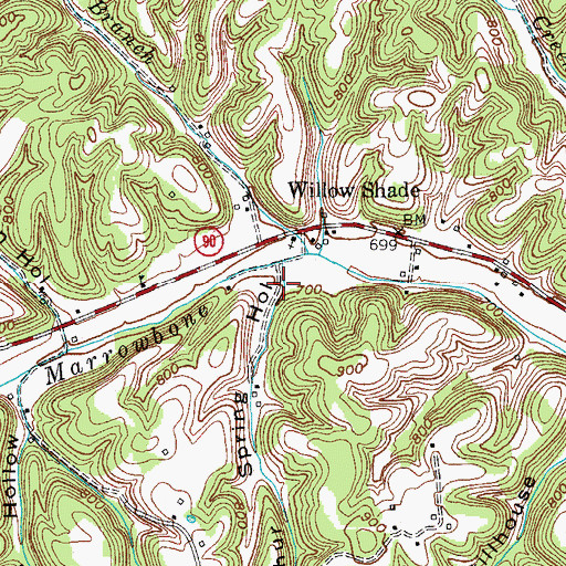 Topographic Map of Sulphur Spring Hollow, KY